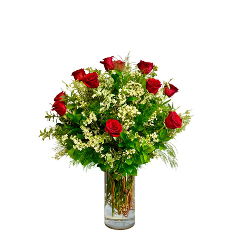 1 Dozen Primavera Roses with Waxflower and Ruscus